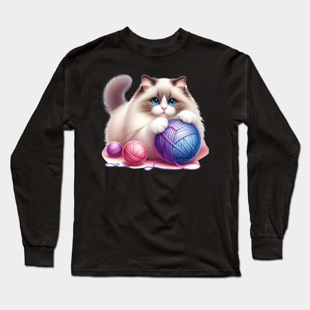 Cute Fluffy Ragdoll Cat Long Sleeve T-Shirt by Annabelhut